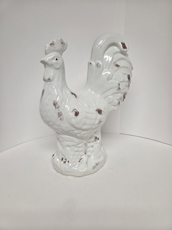 Other - White Ceramic Rooster Figurine with Rustic Brown Accents - Home Art. #33